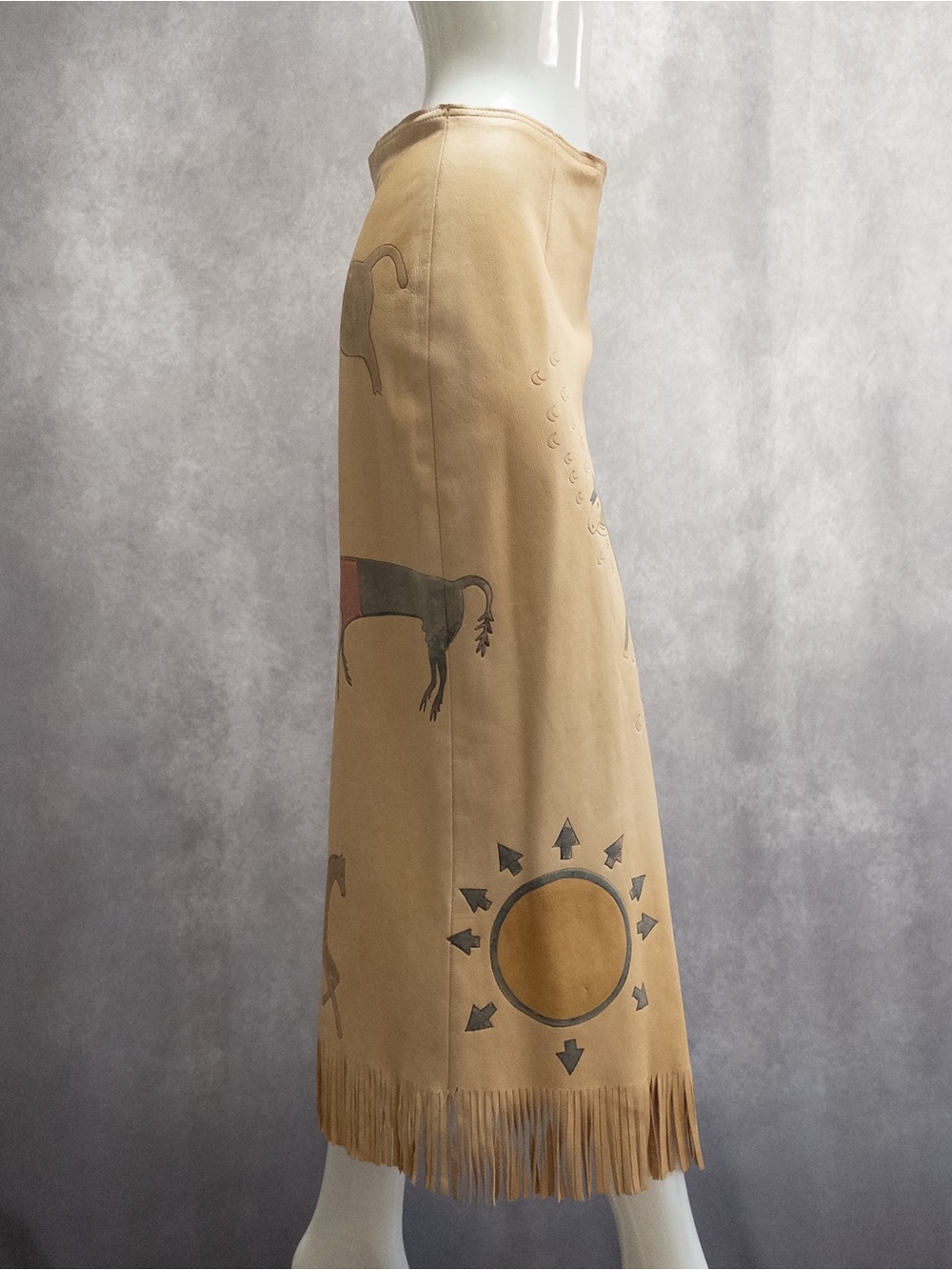 Vtg Ralph Lauren Country 1980s Wrap Fringe Skirt, Hand-painted Leather, Size 8 - Picture 3 of 10